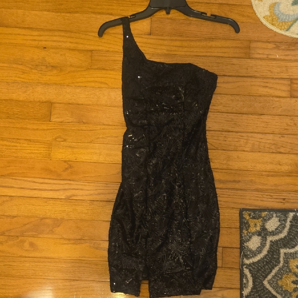 Emerald Sundae Black Sequin Asymmetrical Cocktail… - image 1